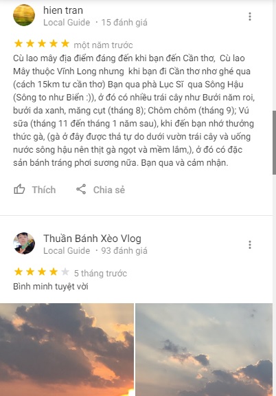 Đánh giá khách tham quan về cù lao Mây