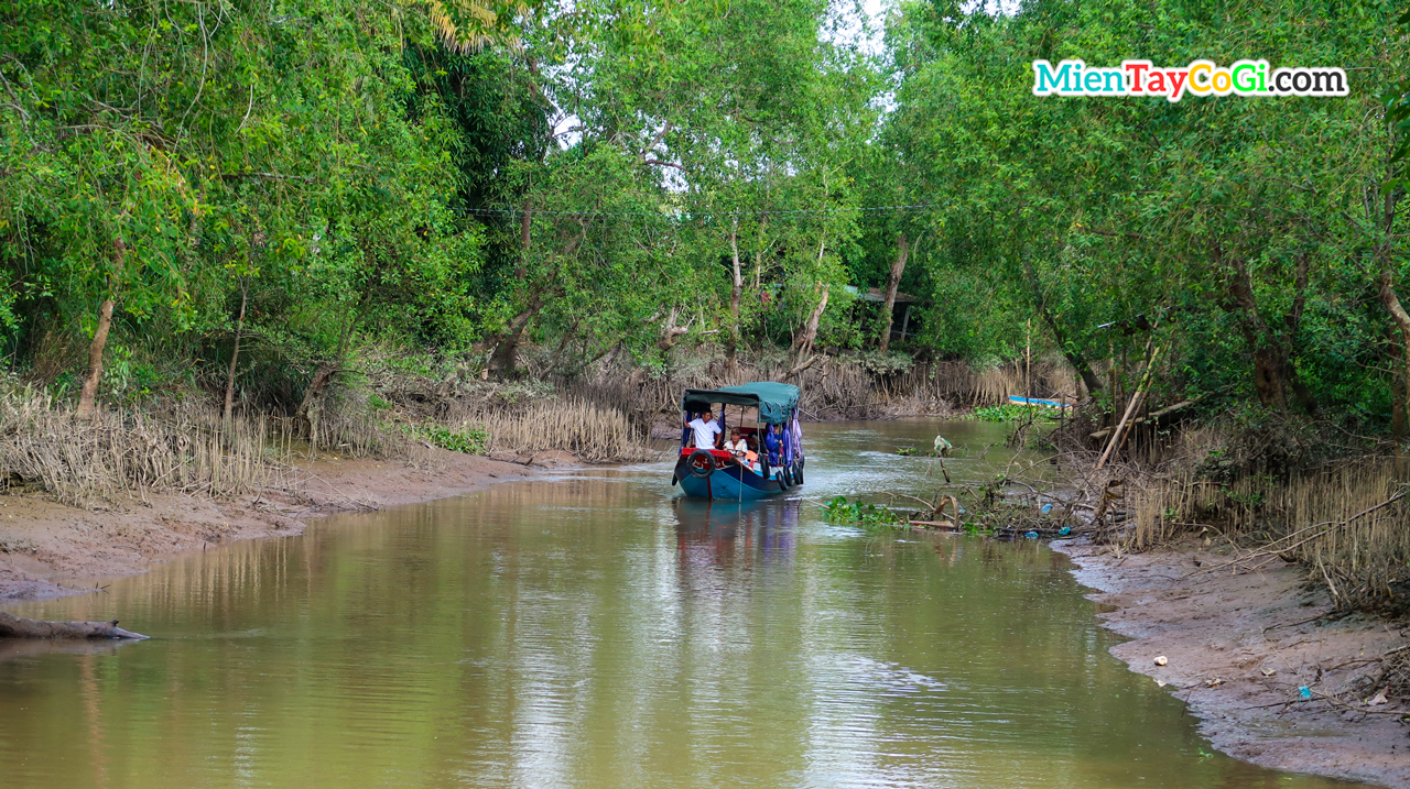 Đi thuyền đến khu du lịch cù lao Mây Tám Trong