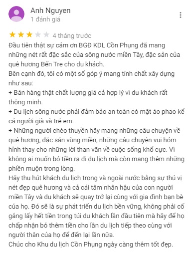 Khách du lịch đánh giá về Cồn Phụng