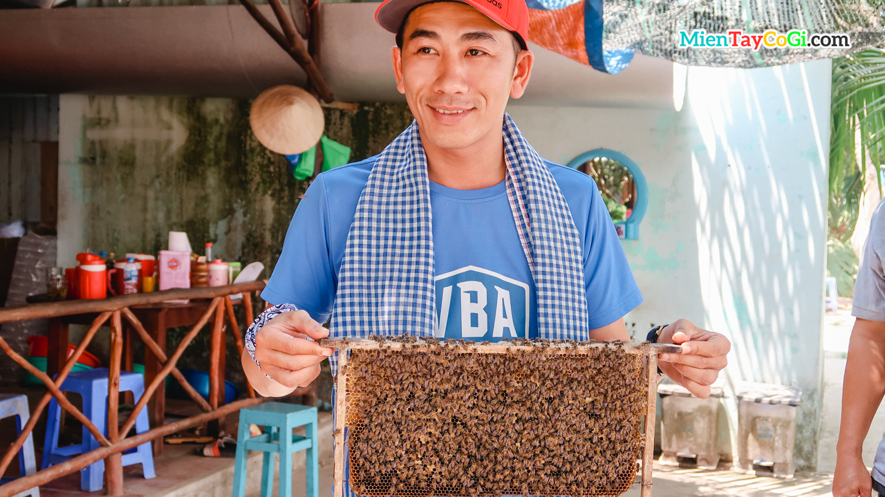 Tourists enjoy taking pictures with the beehives