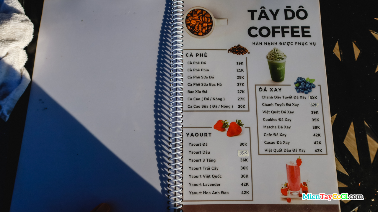 Menu coffee nhà hàng Tây Đô