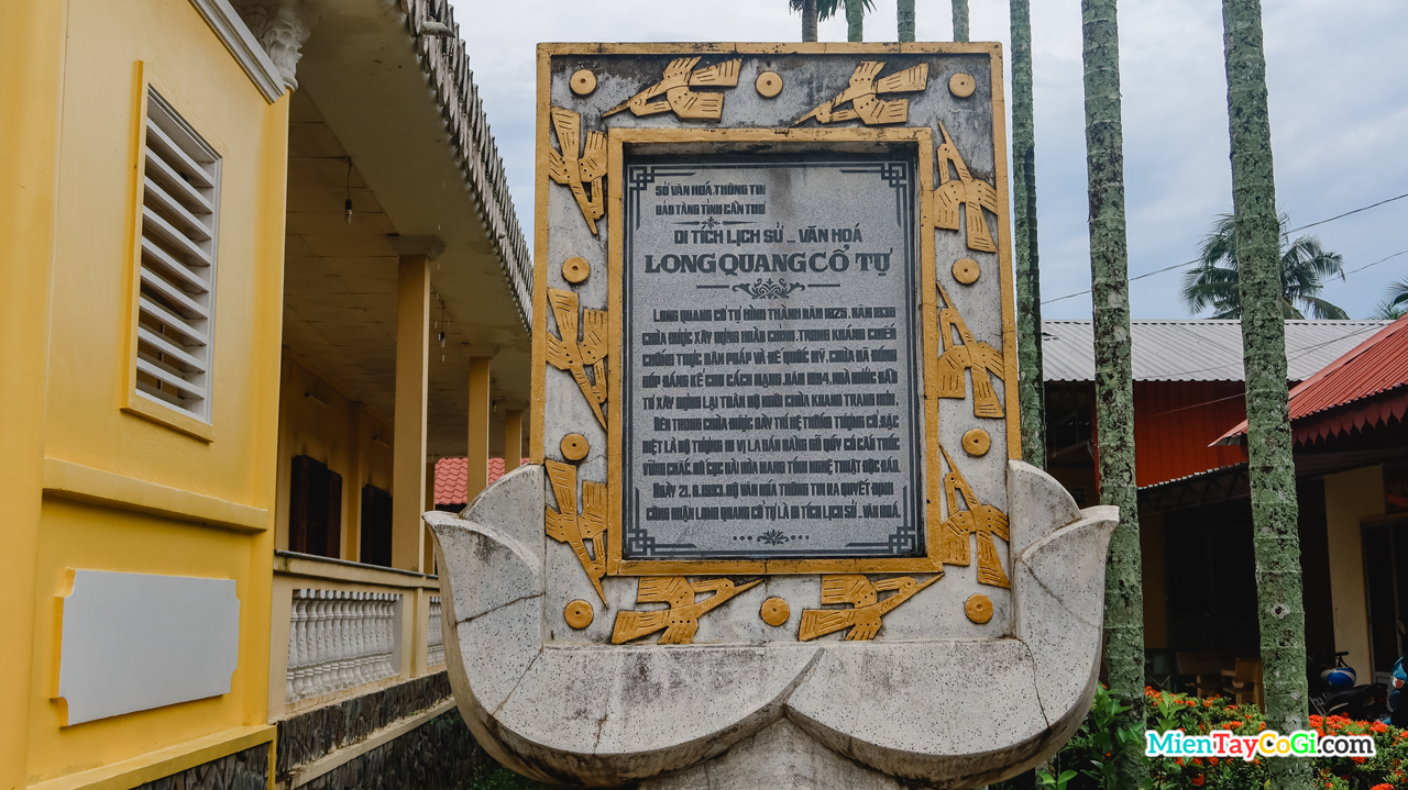 Bia ghi danh di tích lịch sử chùa Long Quang Cần Thơ