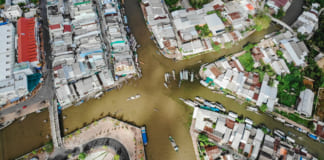 Hình ảnh Ngã Năm Sóc Trăng | Bộ sưu tập Flycam Khung cảnh ghe thuyền neo đậu ở sông Ngã Năm