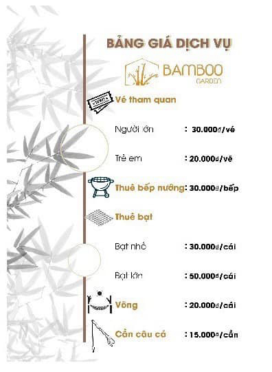 Bảng giá dịch vụ ở Khu sinh thái Bamboo Garden Hậu Giang